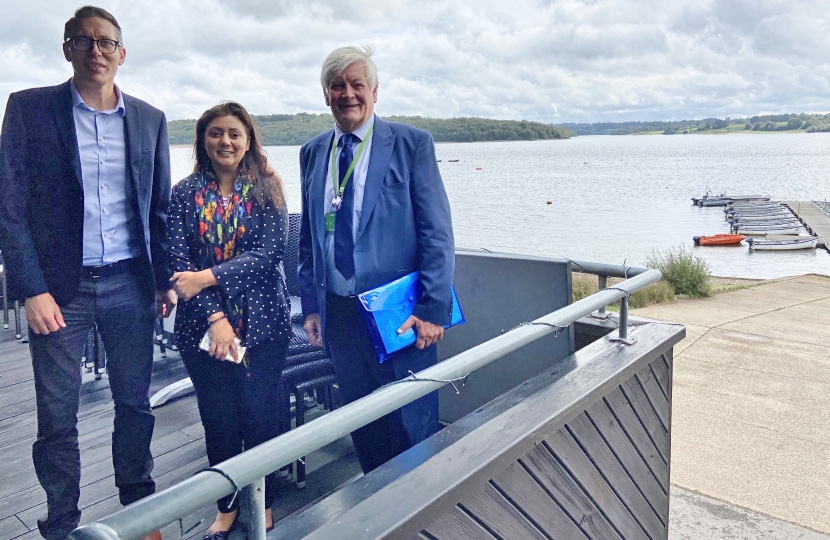 Wealden Council chiefs meet MP, Nus Ghani, at Bewl Water to look at improvement options