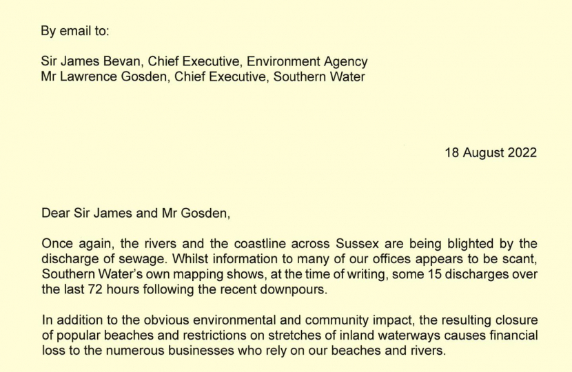 Conservative MPs in Sussex demand an end to ‘unacceptable’ Sewage Discharge in strongly-worded letter